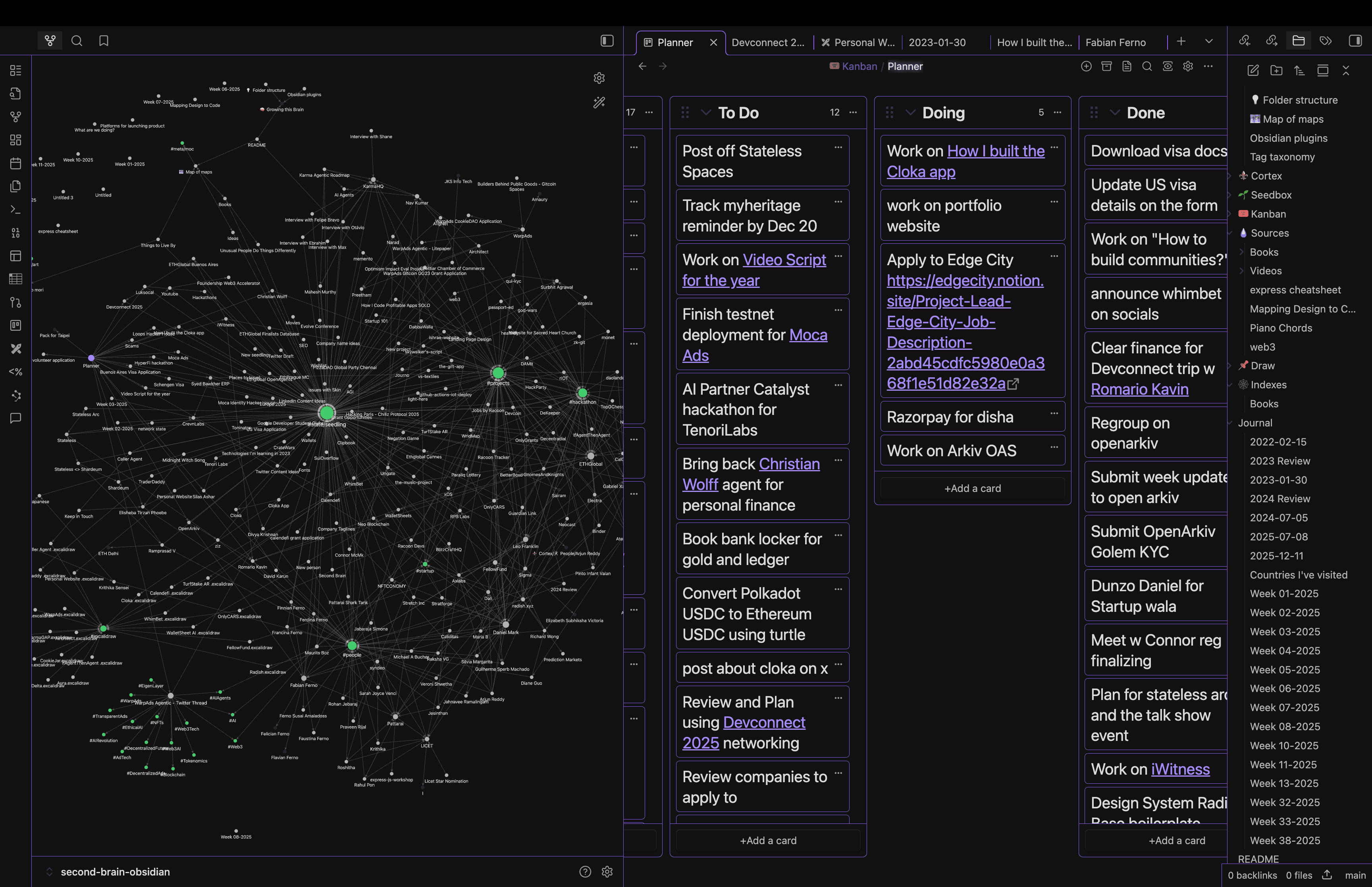 My Obsidian graph view showing connected notes